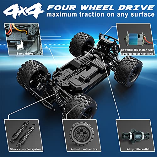 GizmoVine 45 KM/H Coche teledirigido todo terreno, 4WD Coche RC eléctrico 60 minutos de autonomía, coches de carreras Buggy, regalo para niños y adultos