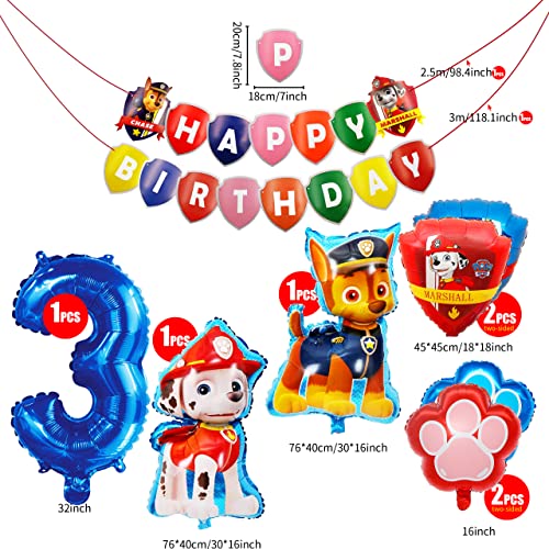 Globos de Patrulla Canina para Cumpleaños Infantiles, Animal Dog Foil Balloons, Juego de Decoración de Cumpleaños, Número 3 Helio Balloon, Pancarta de Feliz Cumpleaños, para Niños, 8 Piezas