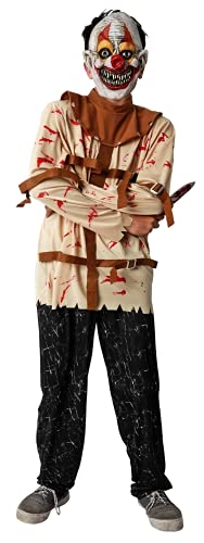 Gojoy Shop-Disfraz de Payaso Loco para Niños y Niñas Halloween,Carnaval. (Contiene :Camiseta,Pantalón , máscara,Cuchillo de broma y Esposas, 4 Tallas Diferentes) (5-6 años)