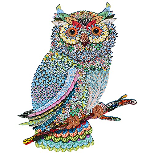 GOLDGE 132PCS Puzzle de Madera Puzzle de Búho, Puzzle de Colorido de Forma única Puzzle Animales para Adultos y Niños Colección de Juegos Familiares