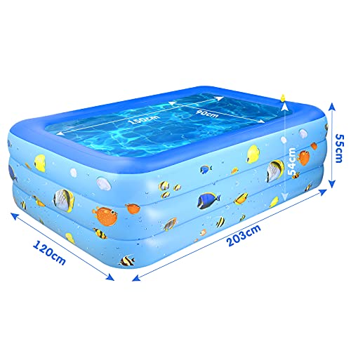 GOLDGE - Piscina hinchable para niños, rectangular, 210 x 135 x 55 cm, para jardín y exterior, autoinflable