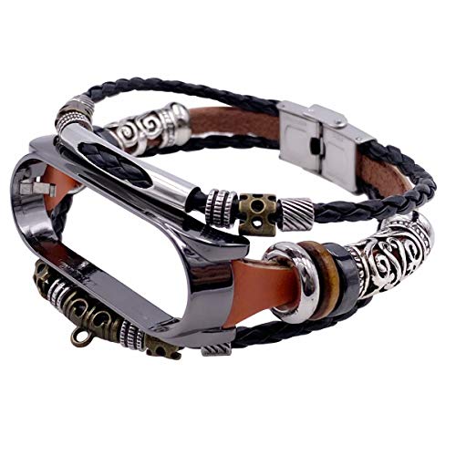 Greatangle-UK Pulsera cómoda y práctica portátil Correa de Pulsera de Cuero Retro para Band 4 Estuche de Accesorios Correa de Reloj marrón y Negro