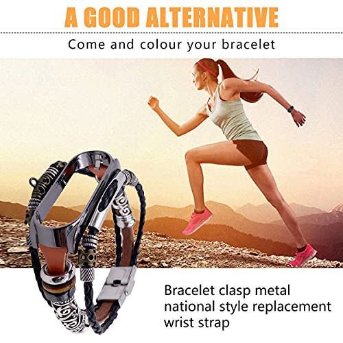 Greatangle-UK Pulsera cómoda y práctica portátil Correa de Pulsera de Cuero Retro para Band 4 Estuche de Accesorios Correa de Reloj marrón y Negro