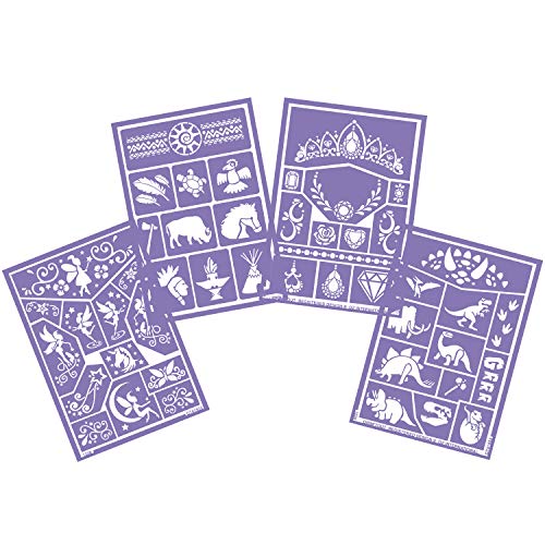 GRIM'TOUT- Juego de 4 plantillas de maquillaje surtidas GT41931 (Princes-Indien-Fairy-Dinosaurios