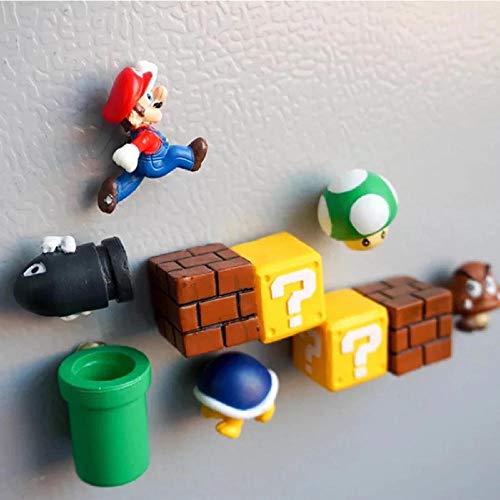 GSDGSD 10 Piezas 3D Super Mario Bros imanes Figura Juguetes Familia Mario Bullet Seta Tortuga Pegatinas Nevera Figura de acción muñeca de Juguete