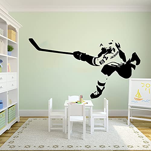 Hockey sobre hielo decoración creativa etiqueta de la pared jugador deportivo tiro hockey sobre hielo tatuajes de pared dormitorio vinilo mural A4 103x56 cm