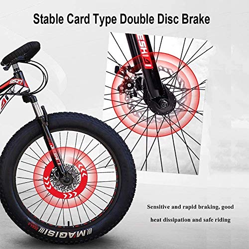 HQQ Bicicletas de montaña for Adultos, Fat Tire Doble Freno de Disco de la Bici de montaña Rígidas, Big Ruedas de Bicicleta, Marco de Acero de Carbono de Alta (Color : Red, Size : 24 Inch 21 Speed)