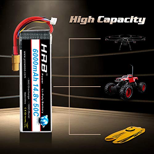 HRB 6000mAh 14.8V 50C 4S Lipo batería Pack for Modelismo RC Car Heli Plane Boat Truck FPV Auto helicóptero avión Toys (Enchufe XT60)