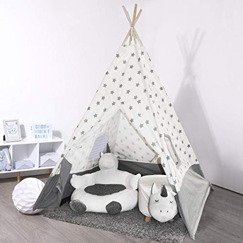 JOLAN - Tienda de campaña de juegos para habitación infantil y niña, bicolor gris y blanco, decoración de estrellas
