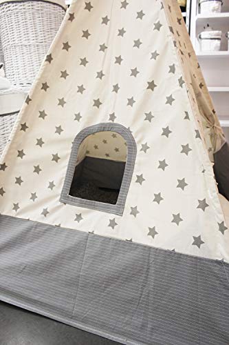 JOLAN - Tienda de campaña de juegos para habitación infantil y niña, bicolor gris y blanco, decoración de estrellas