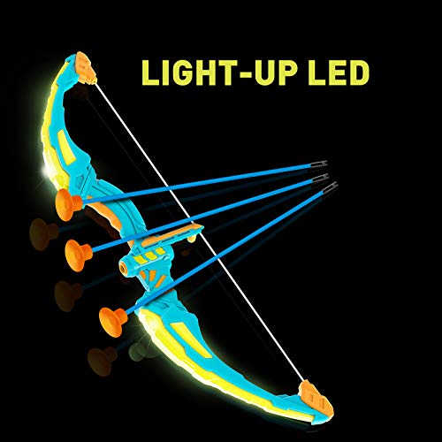 JOYIN Set de Juguete de Arco y Flecha Verde con Luces LED Intermitentes para niños, Juego de Tiro con Arco Iluminado, 9 Flechas con ventosas, dianas y carcaj