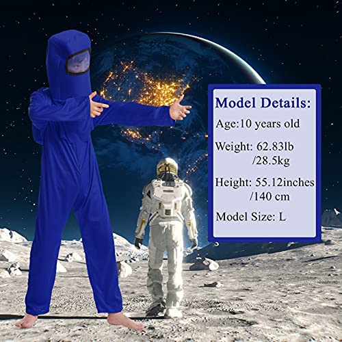 JQMAO Disfraz de Astronauta Niños Espacio Anime Cosplay Mono para Vestir Ropa Carnaval Fiesta de Navidad Fiesta de Cumpleaños con Casco Mochila (Blue, L)