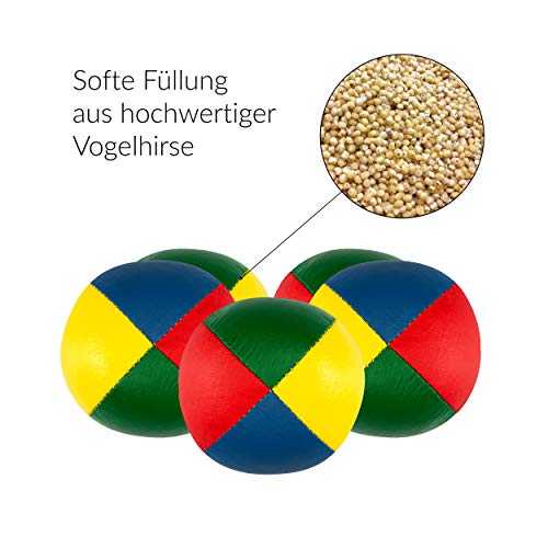 Juego de 5 Pelotas de Malabares Diabolo Premium Soft de Cuatro Colores - 67mm Ø ✓ Pelota de Malabares con Relleno ✓ Repelente al Agua ✓ I Juego de Malabares para jóvenes y Adultos