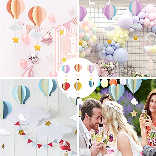Kaimeilai 6 guirnaldas de papel con forma de globo aerostático en 3D con forma de estrella de nubes, adhesivos de pared para decoración de fiestas, baby shower, habitación infantil (6 colores)