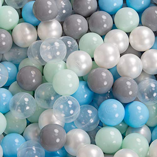 KiddyMoon 90X30cm/200 Bolas ∅ 7Cm Piscina De Bolas para Ninos Hecha En La UE, Gris Os:Perla,Gris,Transparente,Azul Clr,Menta