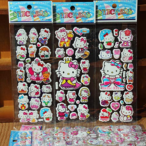 Lanseede Hellokitty - Pegatinas 3D para niños (12 hojas diferentes, 250 pegatinas con diseño de Hello Kitty, obsequios de cumpleaños infantiles y regalos para invitados)