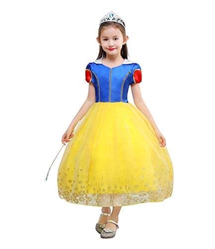 Le SSara Niñas Princesa Nieve Traje Blanco Disfraces Hadas disfrazarse Vestido de Cosplay con Cabo (120, E57-yellow)