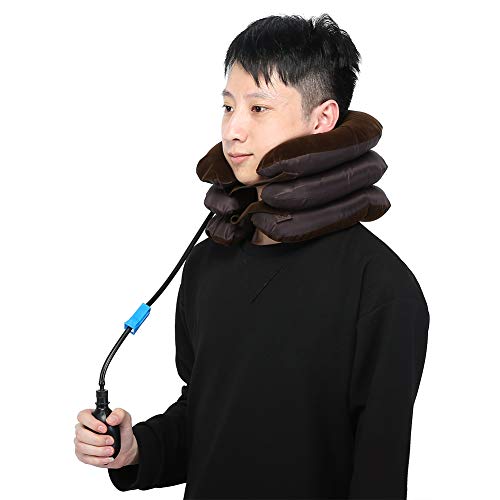 Lecxin Cuello de Almohada, Almohadilla Inflable portátil de Cuello Inflable con Aire en Forma de U Vertebra Cervical Tractor Almohada Café