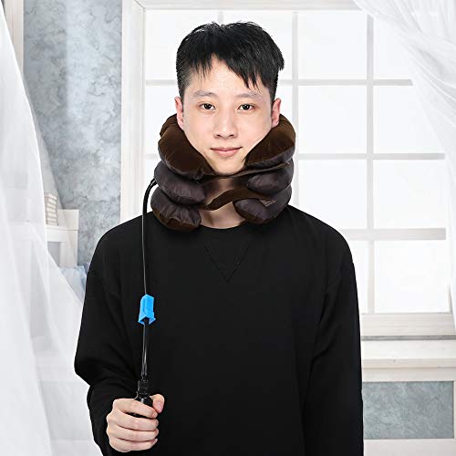 Lecxin Cuello de Almohada, Almohadilla Inflable portátil de Cuello Inflable con Aire en Forma de U Vertebra Cervical Tractor Almohada Café