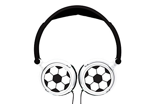 Lexibook- k Auriculares estéreo Football, potencia apta para niños, plegable y ajustable, negro/blanco, Color, (HP015FO)