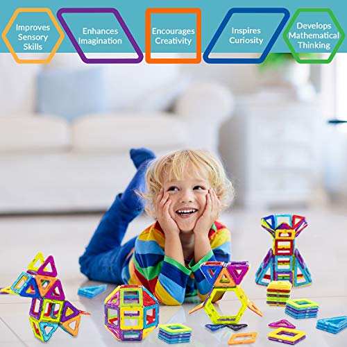 Limmys Bloques de construcción magnéticos Juguetes de construcción únicos para niños y niñas - El Juguete Educativo Stem Incluye 108 Piezas y un Libro de Ideas y una Bolsa Suave con cordón de Bono