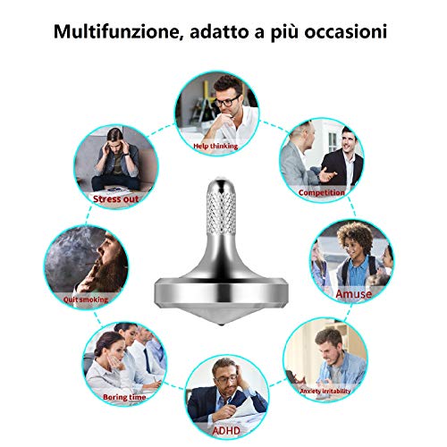 Loqatidis Peonza giratoria de Acero Inoxidable,Tiempo de Giro Superior a 7 Minutos,Juguetes de giroscopio de descompresión para Matar el Tiempo,Soporte rotación Invertida (M, Plata)