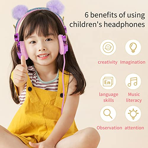 MagiDeal 2X Cute Glitter Bear Kids Límite de Volumen de Auriculares para Niñas Niños