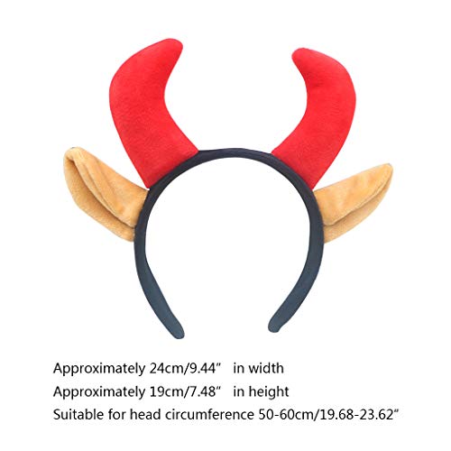 MISHITI Diadema de peluche de cuerno de diablo de vaca de buey de dibujos animados animal Cosplay fiesta de pelo Bandana