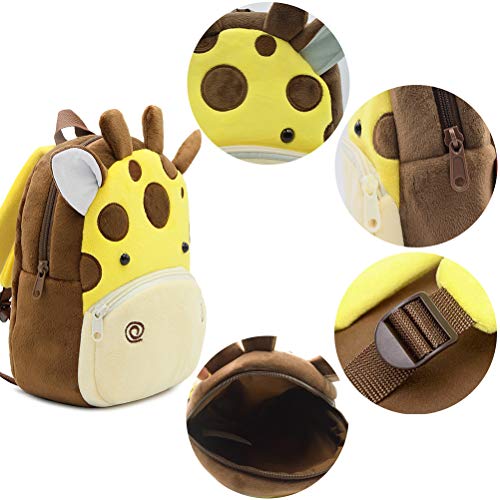 Mochila para niños ZSWQ-Mochila de Dibujos Animados para Animales Infantil Linda Mochilas para Guardería Animales 3D Suave Mochila de Felpa para Bebe(Jirafa)