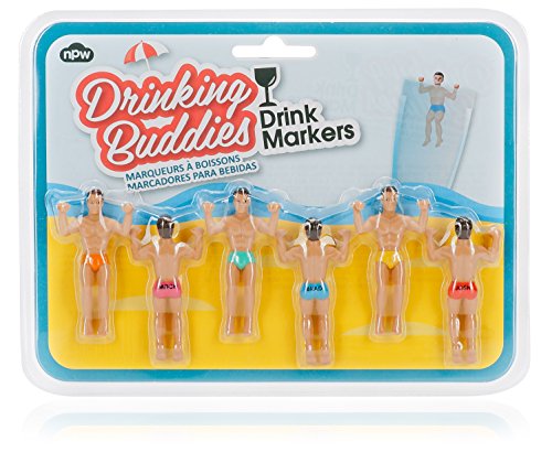 NPW Drinking Buddies, Marcadores para Bebidas, Plástico, Multicolor, 6 Unidades
