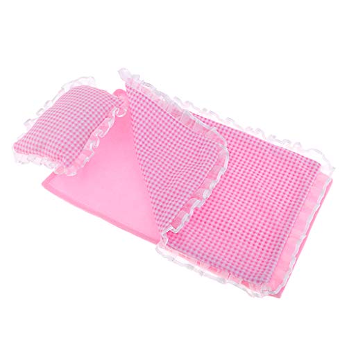 P Prettyia 3 Piezas Conjunto de Manta + Almohadilla + Colcha para Muñeca 25cm Color Rosado