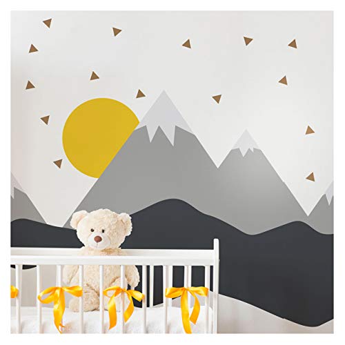 Pegatinas de pared para niños, decoración de habitación infantil, pegatinas de pared, diseño escandinavo de montaña escandinava, 80 x 180 cm