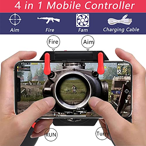 picK-me Controlador de Juegos Móvil PUBG, Disparadores de Gamepad con Ventilador de Enfriamiento y Batería Incorporada, PUBG Mobile Game Controller para Teléfono Inteligente de 4.7-6.5 Pulgadas