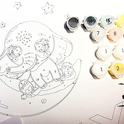 Pintar por Números Personalizado. Con marco. DIY Pintura Manualidades Elefante. Decoración habitación infantil. Regalo original Niños Niñas Navidad, Comunión, cumpleaños (ELEFANTE)