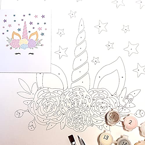 Pintar por Números Personalizado. Con marco. DIY Pintura Manualidades Unicornio, Decoración habitación infantil. Regalo original Niños Niñas Navidad, Comunión, cumpleaños (UNICORNIO)