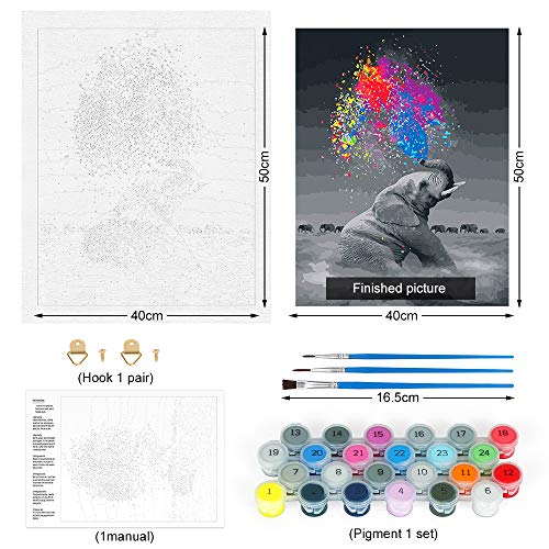 Pintar por Numeros, Pintura por Números Elefante Kits, Cuadro Pintar con Numeros para Adultos/Niños, Pintar por Números Decoraciones para el Hogar (Sin Marco, 40x50CM)