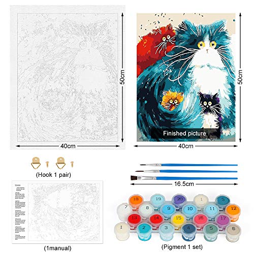 Pintar por Numeros, Pintura por Números Gato Colorido Kits, Cuadro Pintar con Numeros para Adultos/Niños, Pintar por Números Decoraciones para el Hogar (Sin Marco, 40x50CM)