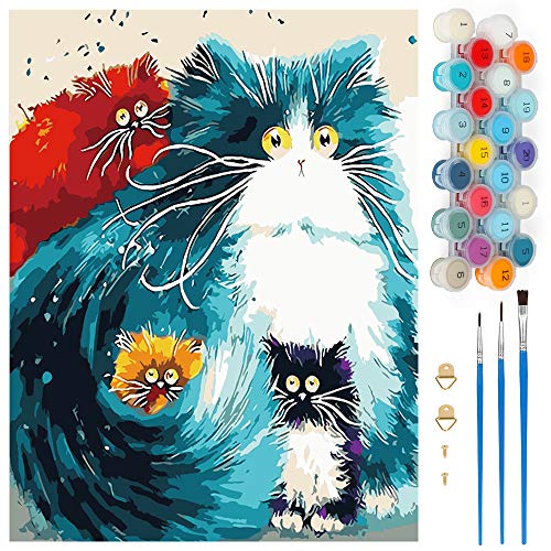 Pintar por Numeros, Pintura por Números Gato Colorido Kits, Cuadro Pintar con Numeros para Adultos/Niños, Pintar por Números Decoraciones para el Hogar (Sin Marco, 40x50CM)