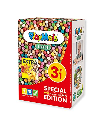 PlayMais Little 3 en 1 para niños a partir de 3 años, juguete de motricidad con 5.000 PlayMais y plantillas de manualidades