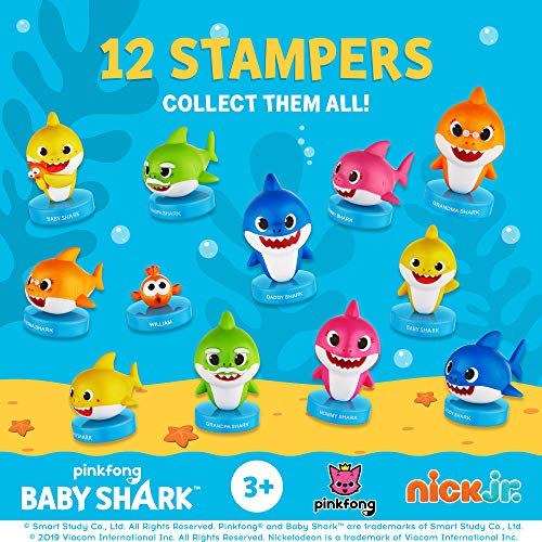 PMI Sellos Baby Shark, Paquete de 5, Sellos de Baby Shark (tiburón bebé) con Tinta incorporada, Figuras para Decorar Fiestas, Tartas, 6 cm, PVC Suave (B)