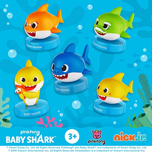 PMI Sellos Baby Shark, Paquete de 5, Sellos de Baby Shark (tiburón bebé) con Tinta incorporada, Figuras para Decorar Fiestas, Tartas, 6 cm, PVC Suave (B)