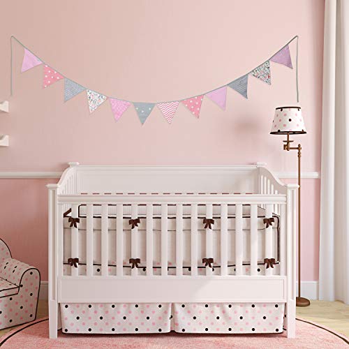 PREMYO Banderines de Tela Infantiles - Guirnaldas Decoración Habitación Bebé Niña - Triángulos Colores Rosa Gris