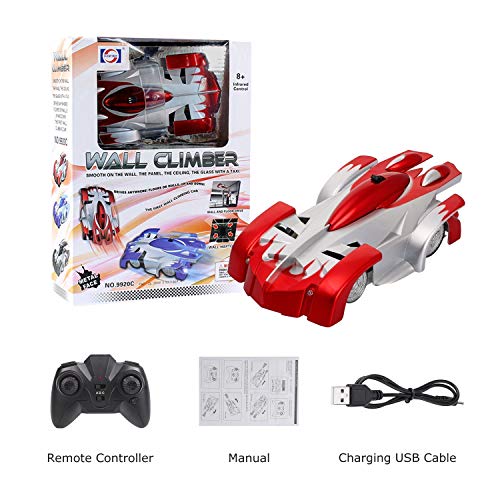 Pup Go Coches de Carreras de Escalada de Acrobacias de Control Remoto, para Niños y Niñas de 3+ Años, se Puede Conducir en la Pared/Vidrio/Techo/Piso, 360 Grados de Rotación, Recargable (Rojo)