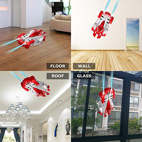 Pup Go Coches de Carreras de Escalada de Acrobacias de Control Remoto, para Niños y Niñas de 3+ Años, se Puede Conducir en la Pared/Vidrio/Techo/Piso, 360 Grados de Rotación, Recargable (Rojo)