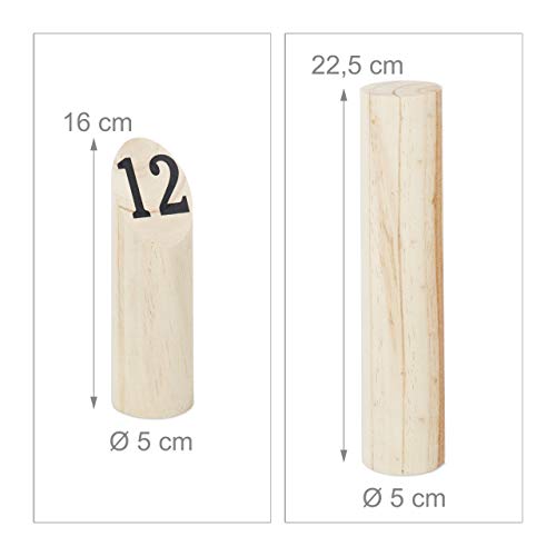 Relaxdays, Beige, 22,5 x 5 cm Bolos Kubb, Juego Vikingo de Exterior, Madera de Pino, Adultos Unisex