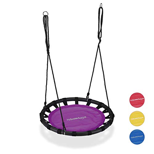 Relaxdays, Morado, Columpio Jardín Nido de Altura Ajustable para Niños y Adultos, hasta 100 kg, ø 80 cm