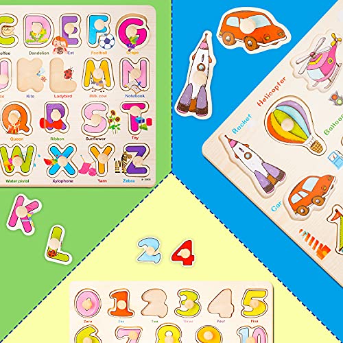 Rompecabezas de Madera Puzzle Clavijas 57 Pcs,Números Letras Juguetes Educativos,Puzzles de Madera Juguetes 2 Años,Puzzles Conjunto Alfabeto,Puzzle Madera Niños Bebe Juego Número Montessori 1 Años