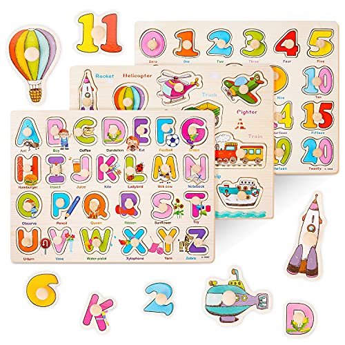Rompecabezas de Madera Puzzle Clavijas 57 Pcs,Números Letras Juguetes Educativos,Puzzles de Madera Juguetes 2 Años,Puzzles Conjunto Alfabeto,Puzzle Madera Niños Bebe Juego Número Montessori 1 Años