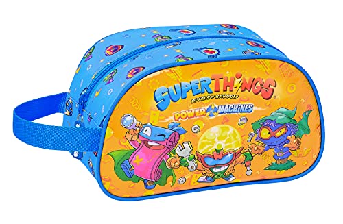 Safta Neceser Escolar Infantil Mediano con Asa de Superthings Serie 7, 260x120x150 mm, Azul/Multicolor (M248)