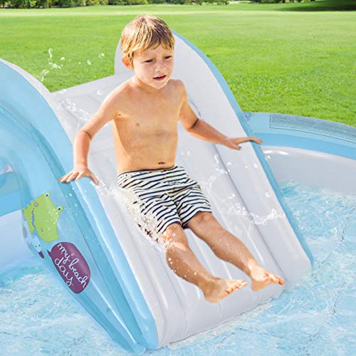 Schildeng Piscina para niños, centro de juego inflable para niños y niños, piscina de diversión, anillo de arco iris, centro de juego de agua con pequeño Gator puede rociar agua, 79 x 33 x 67 pulgadas